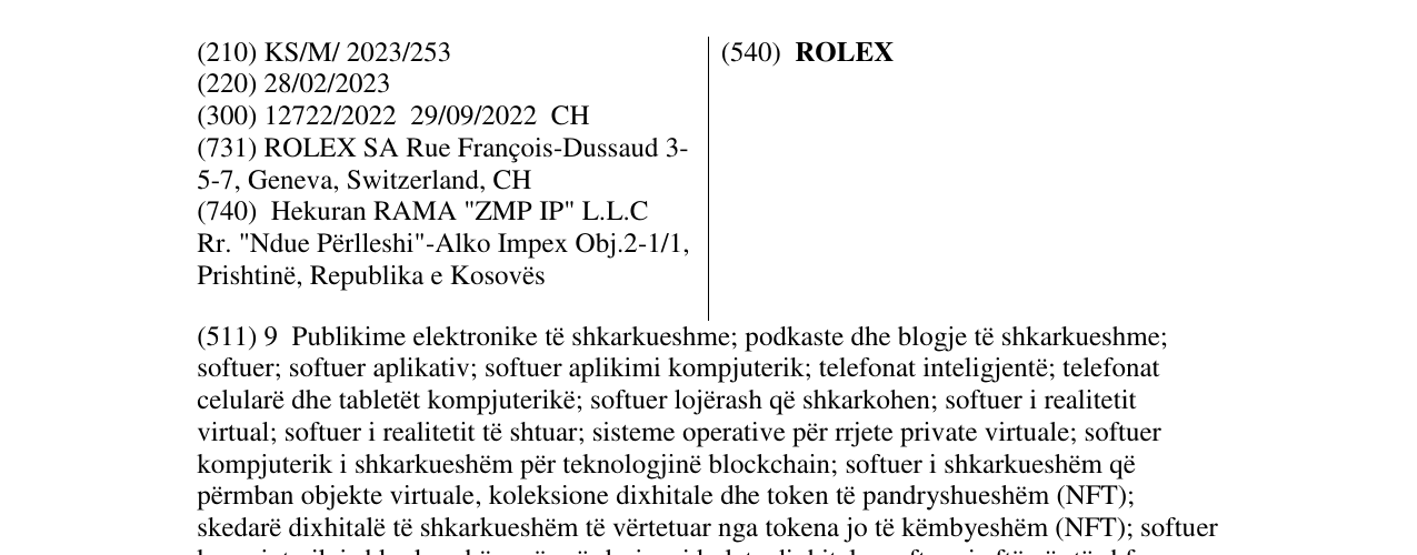 Zëri i markës ROLEX në buletin