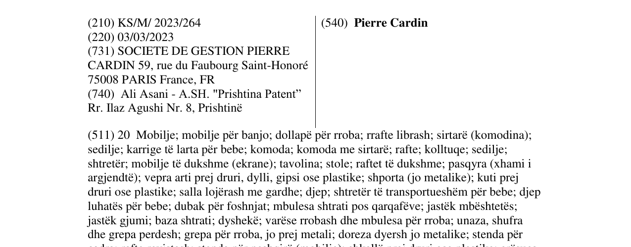 Zëri i markës Pierre Cardin në buletin
