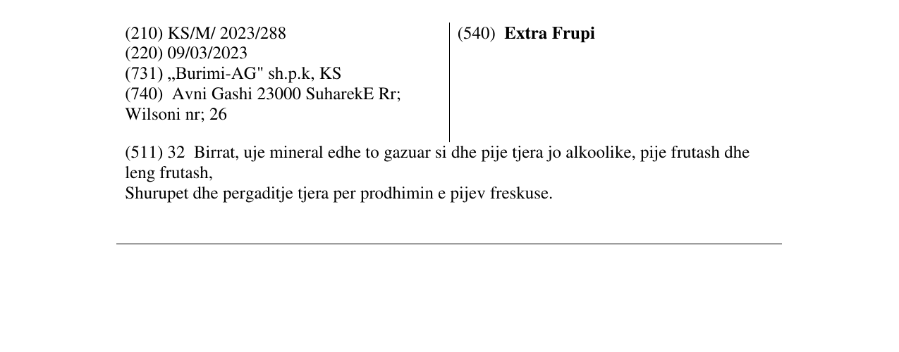 Zëri i markës Extra Frupi në buletin