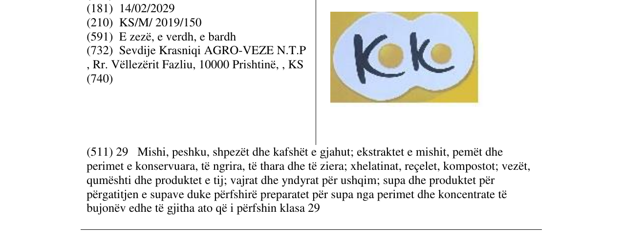 Zëri i markës Koko në buletin