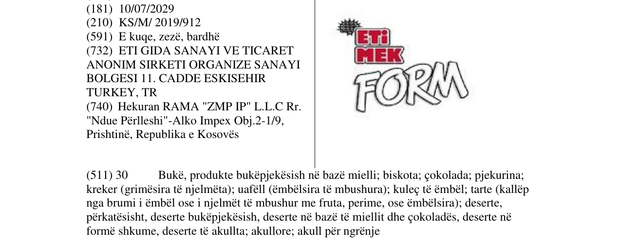 Zëri i markës ETIMEK FORM në buletin