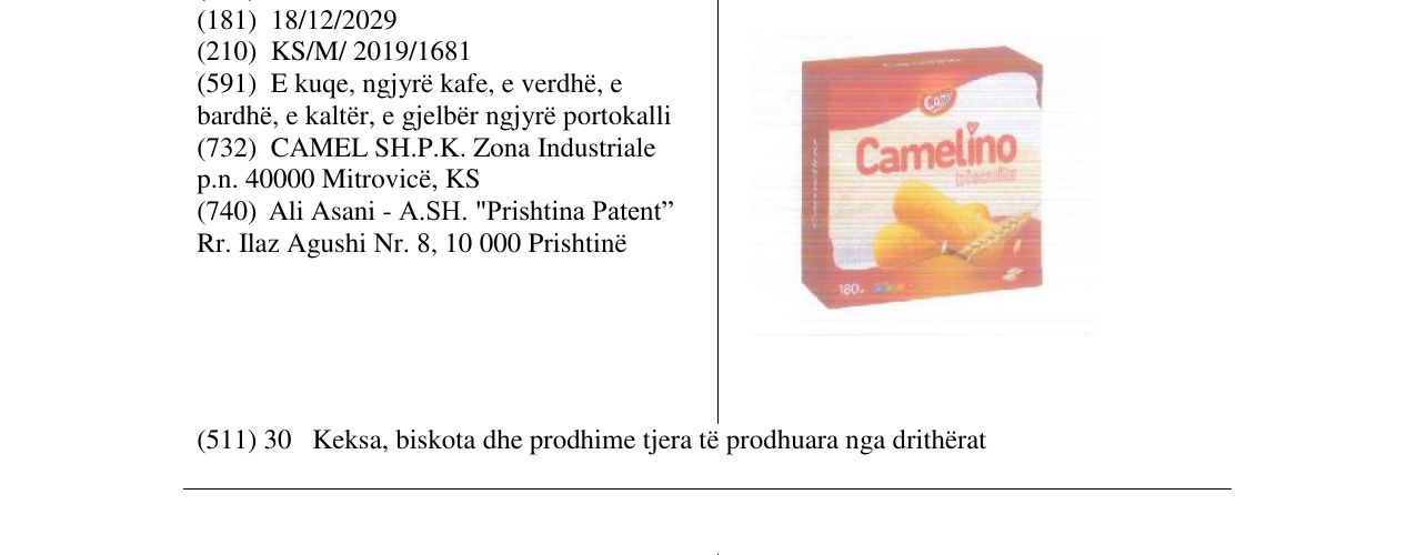 Zëri i markës Camelino biscuits në buletin