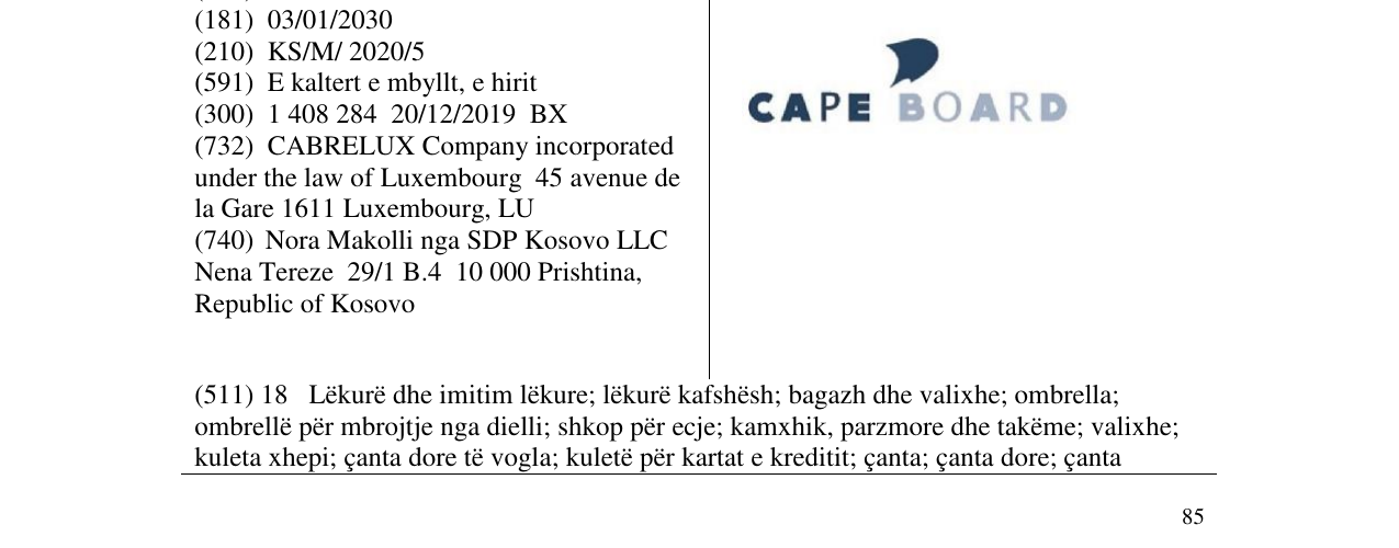 Zëri i markës CAPE BOARD në buletin