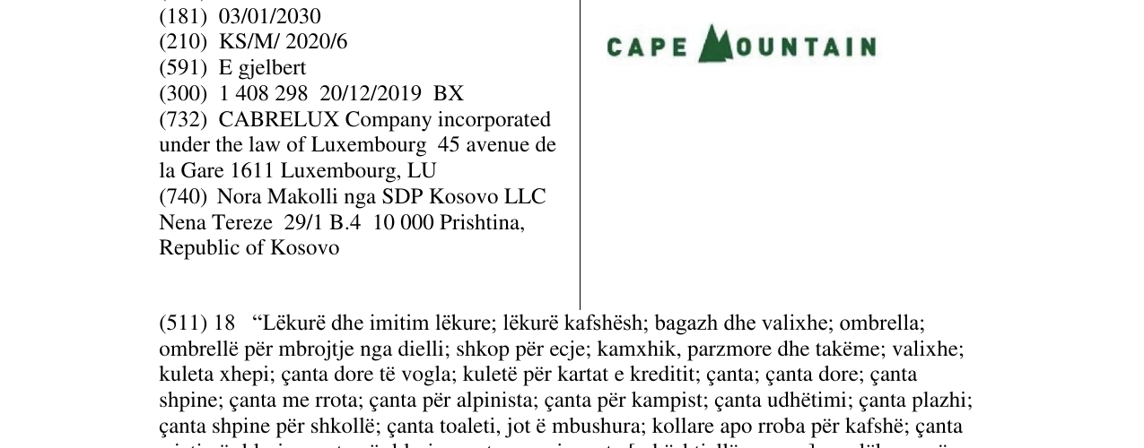 Zëri i markës CAPE MOUNTAIN në buletin