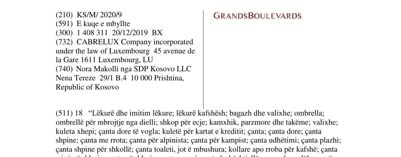 Zëri i markës GRANDS BOULEVARDS në buletin