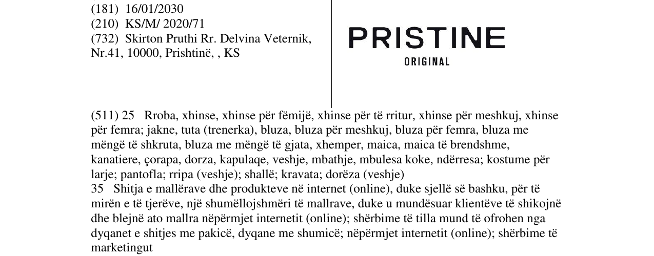 Zëri i markës PRISTINE në buletin