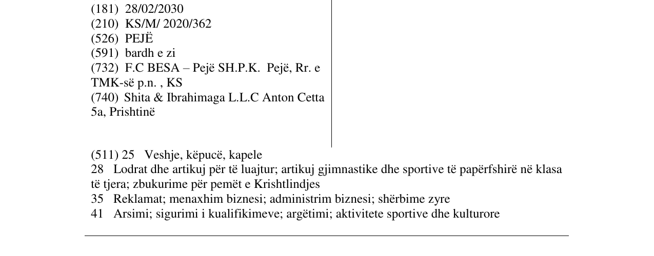 Zëri i markës F.C. BESA PEJË në buletin