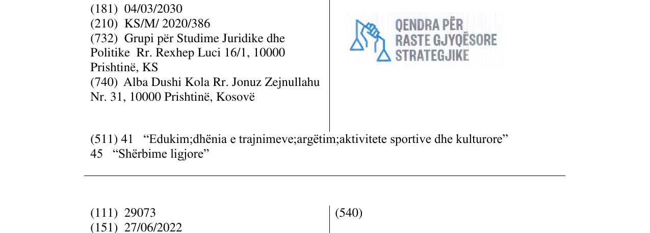Zëri i markës Qendra për Raste Gjyqësore Strategjike në buletin