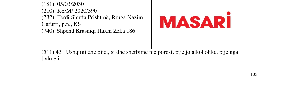 Zëri i markës hamburger MASARI në buletin