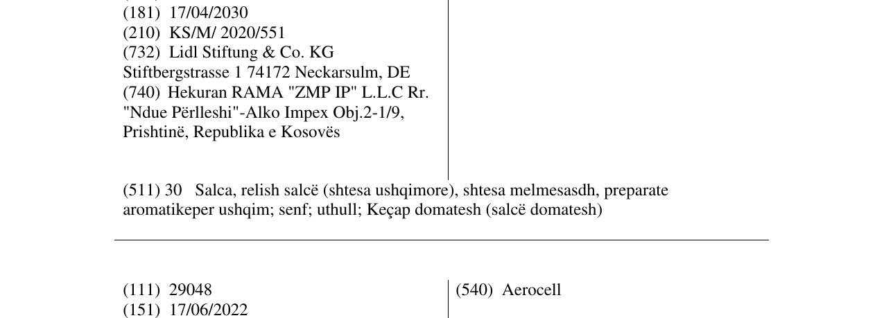Zëri i markës Acentino në buletin