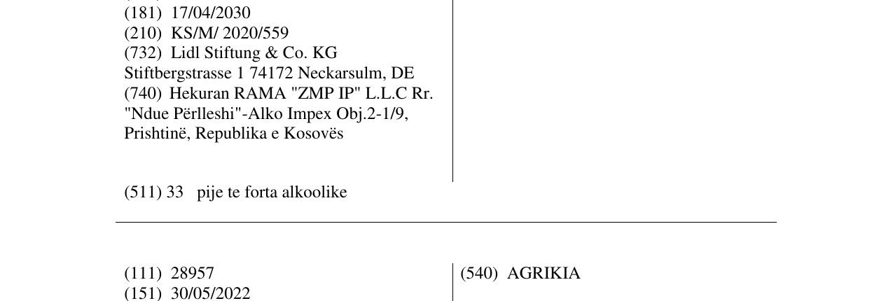 Zëri i markës Alte Excellenz në buletin