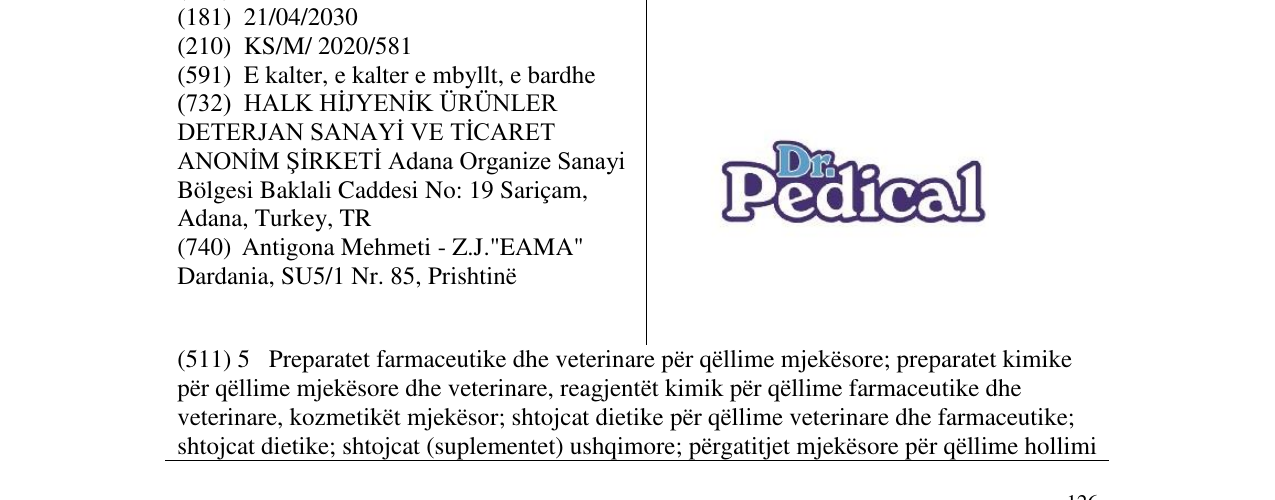 Zëri i markës Dr, Pedical në buletin