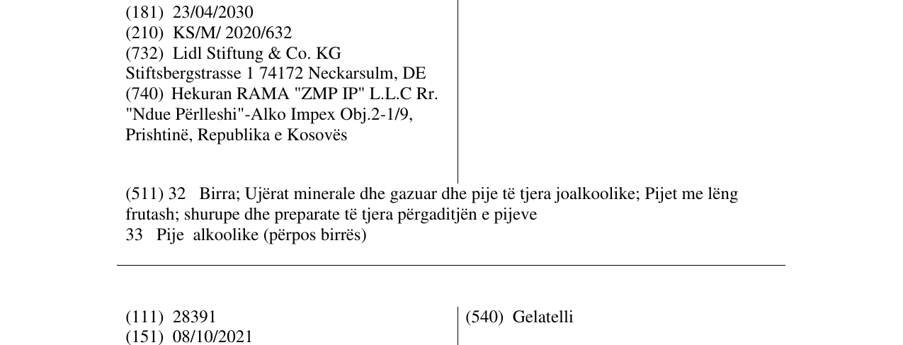 Zëri i markës Gieroy në buletin