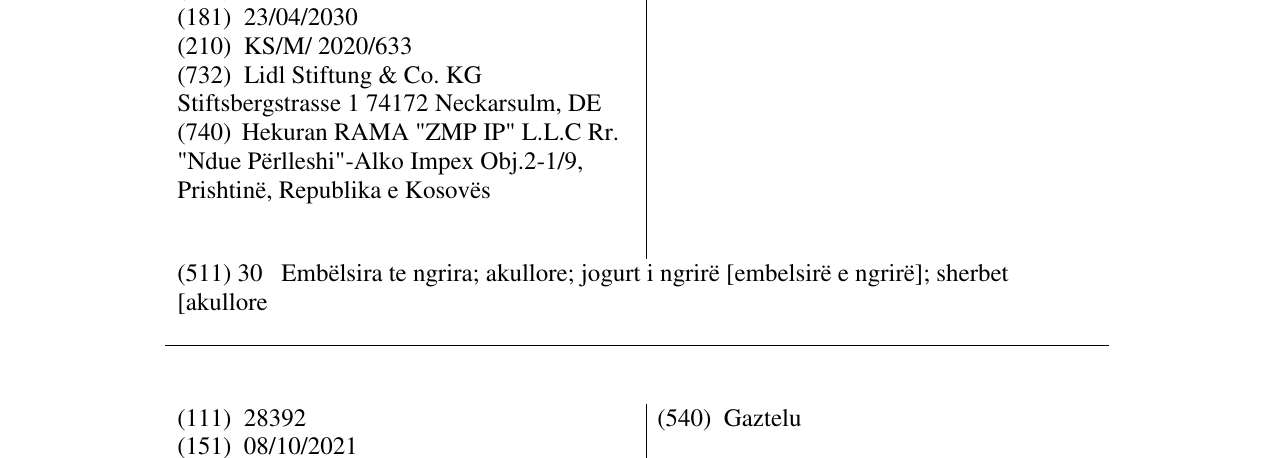 Zëri i markës Gelatelli në buletin