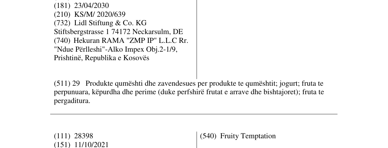 Zëri i markës Frunky në buletin