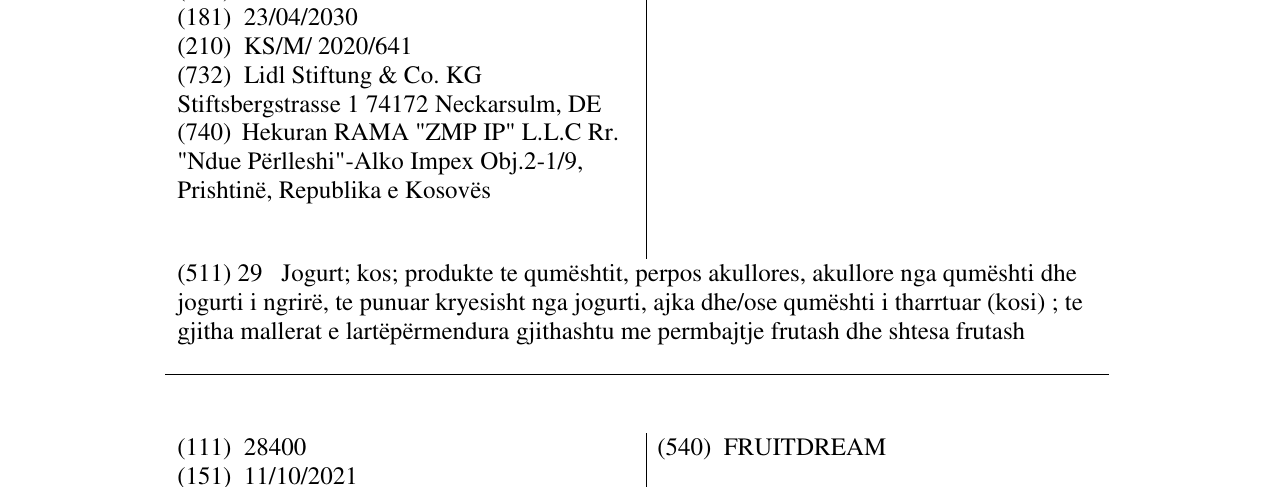 Zëri i markës Fruit-King në buletin