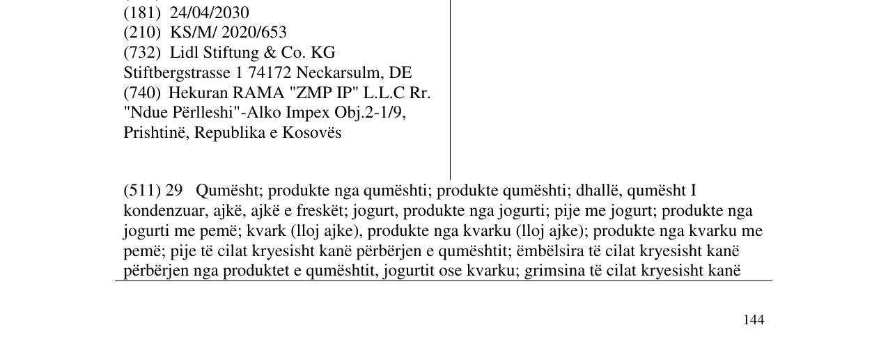Zëri i markës Cremosano në buletin