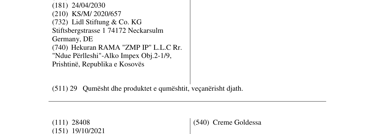 Zëri i markës Goldessa në buletin