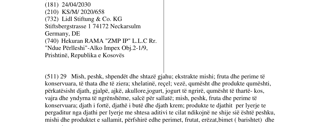 Zëri i markës Creme Goldessa në buletin