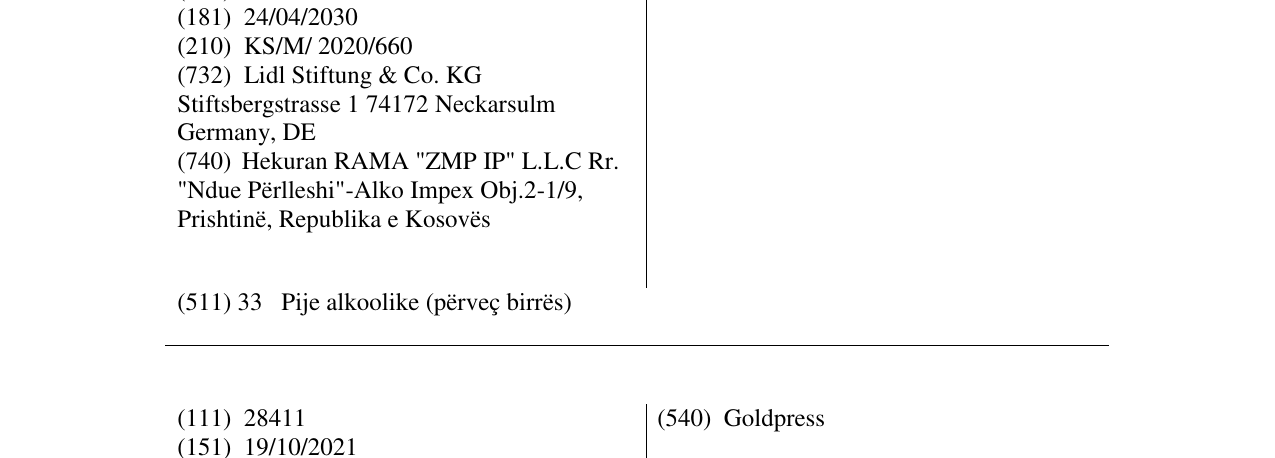 Zëri i markës Goldhauch në buletin