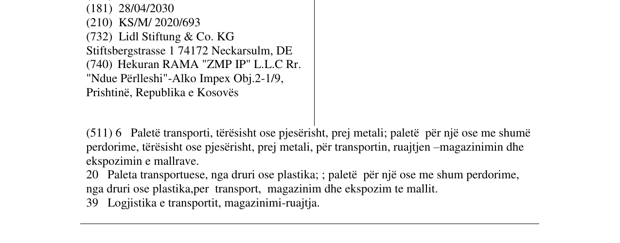 The entry of the trademark Heilbronner in the bulletin