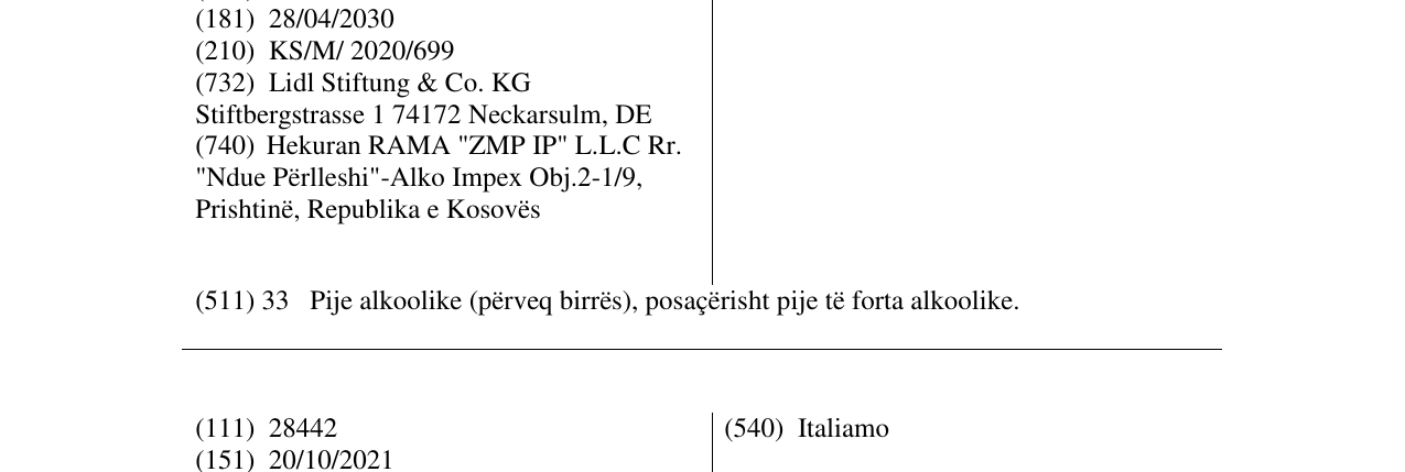 Zëri i markës Caveneta në buletin