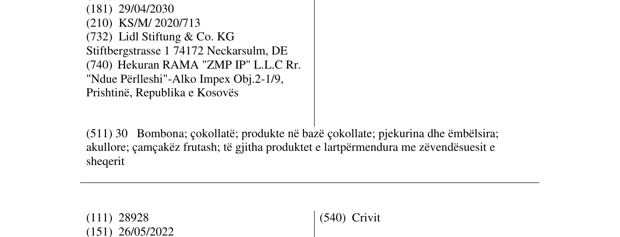 Zëri i markës Chocia në buletin