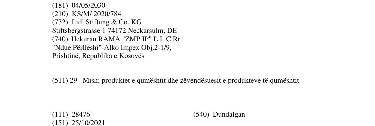 Zëri i markës Skyrtadella në buletin