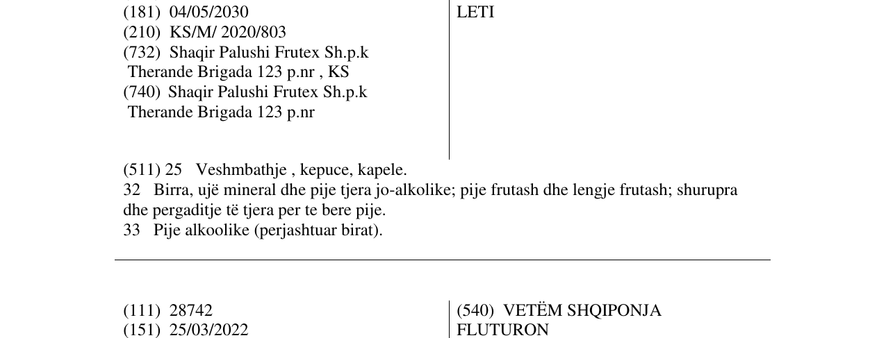 Zëri i markës SAMO ORAO LETI në buletin