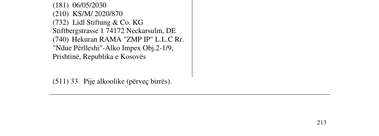 Zëri i markës Vega del Cega në buletin