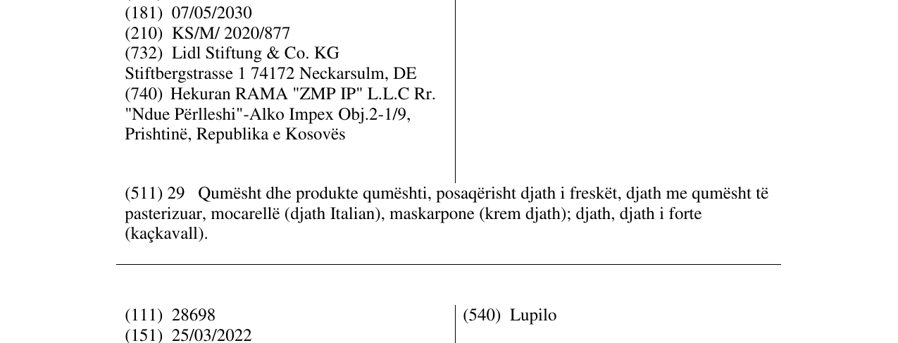 Zëri i markës Lovilio në buletin