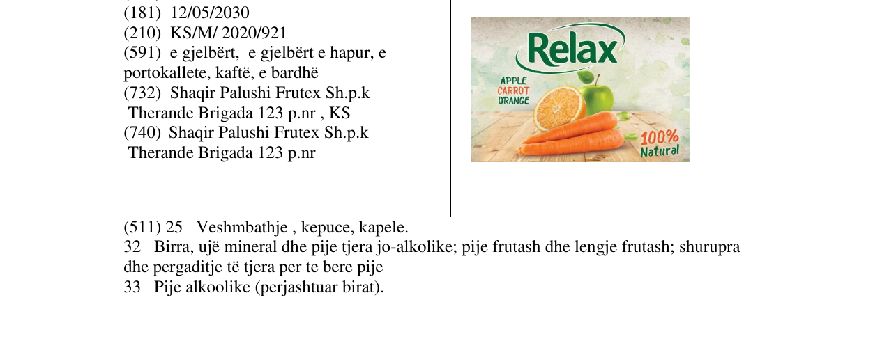 Zëri i markës RELAX APPLE CARROT në buletin
