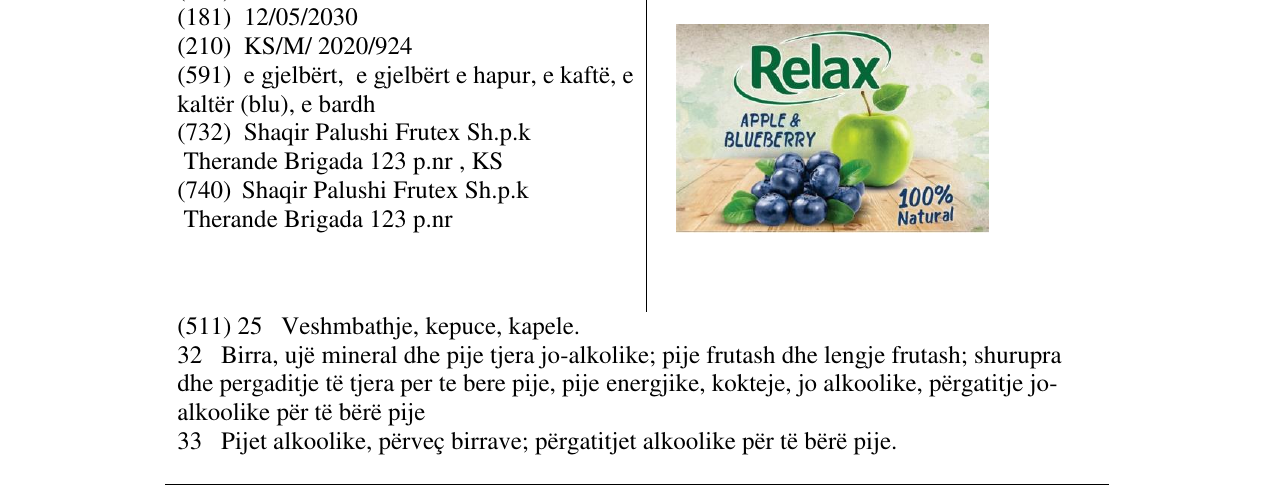 Zëri i markës RELAX APPLE& BLUBERRY në buletin