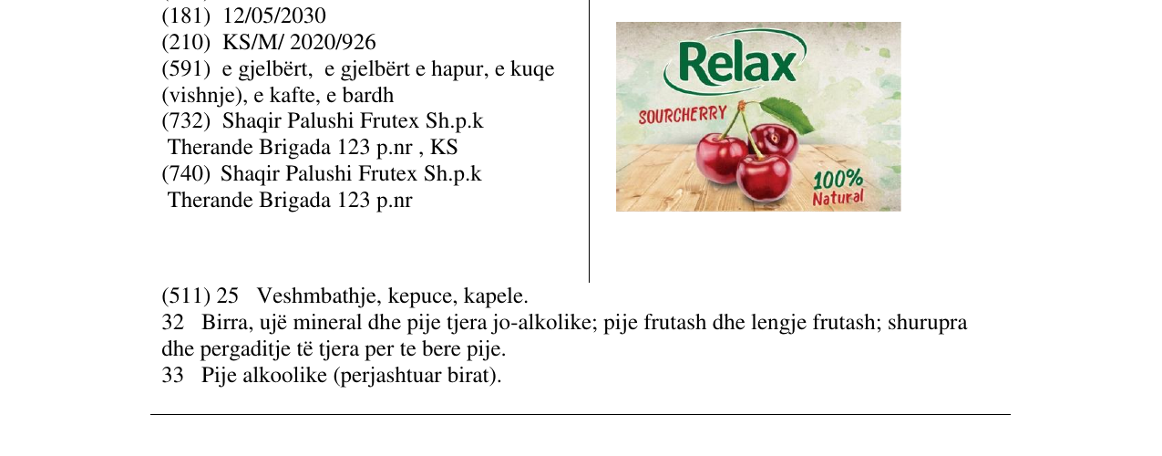 Zëri i markës RELAX SOURCHERRY në buletin