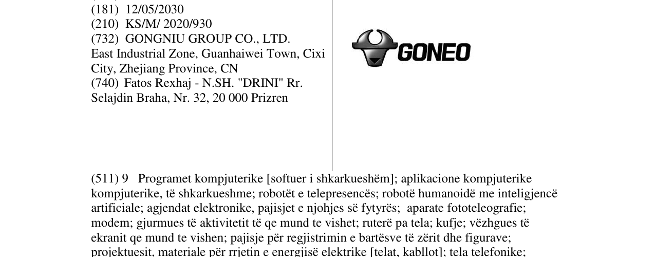 Zëri i markës GONEO në buletin