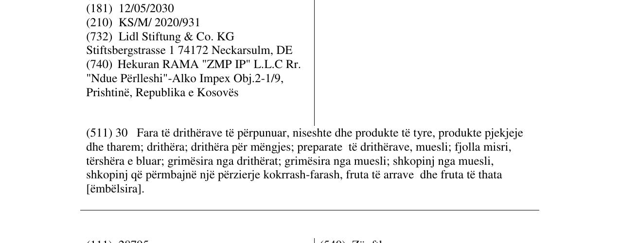 Zëri i markës ZIMTINOS në buletin