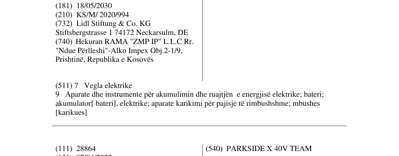 Zëri i markës PARKSIDE X 20V TEAM në buletin