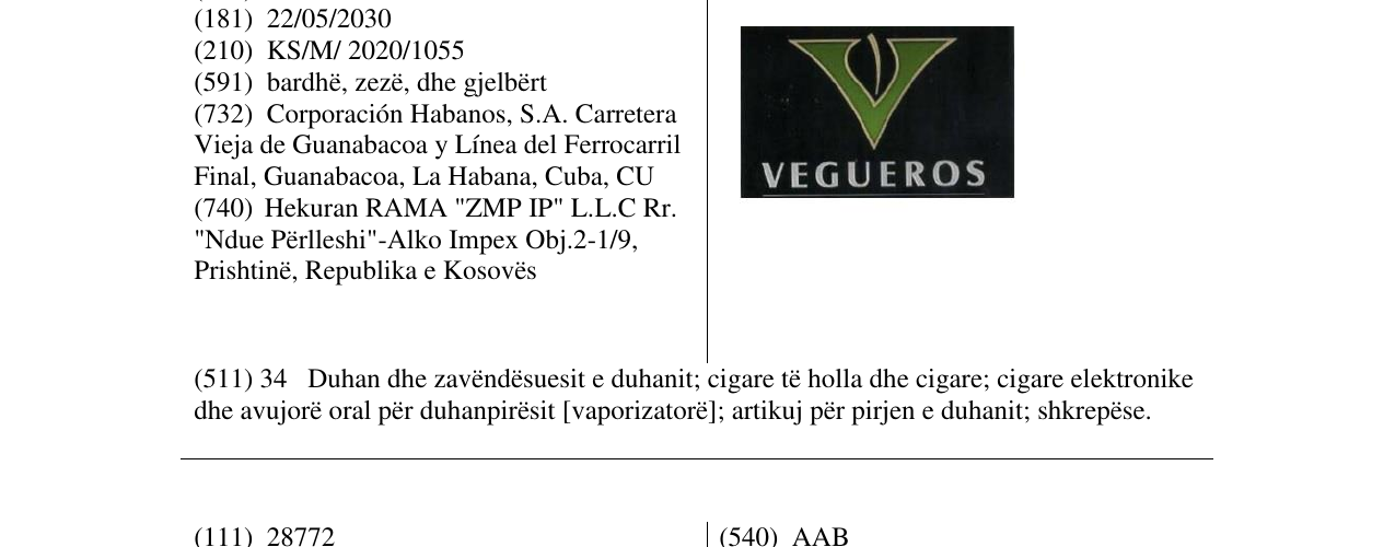 Zëri i markës VEGUEROS në buletin