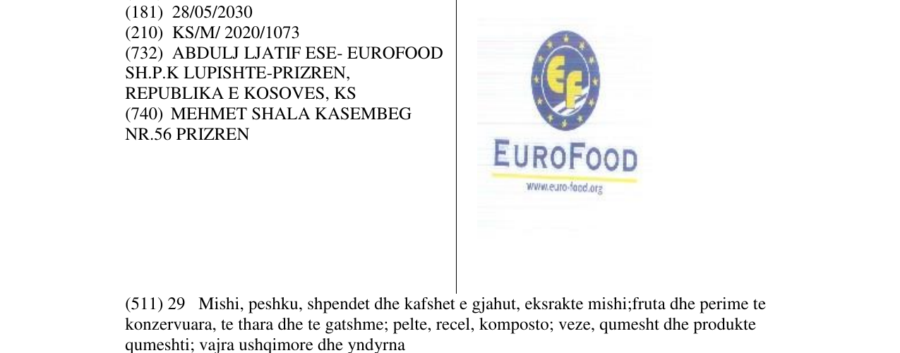 Zëri i markës Euro Food në buletin