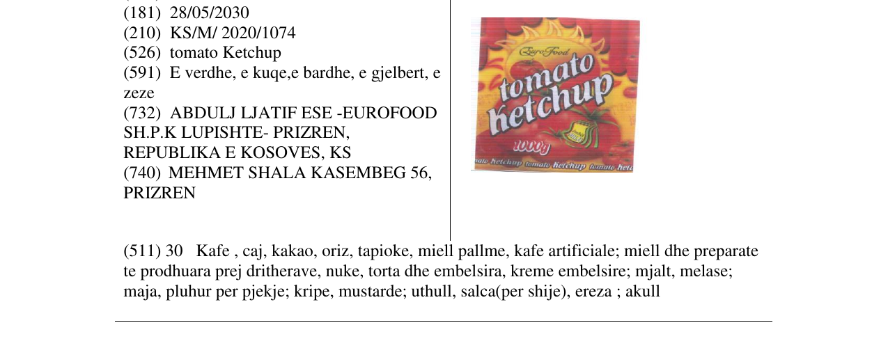 Zëri i markës TOMATO KETCHUP në buletin
