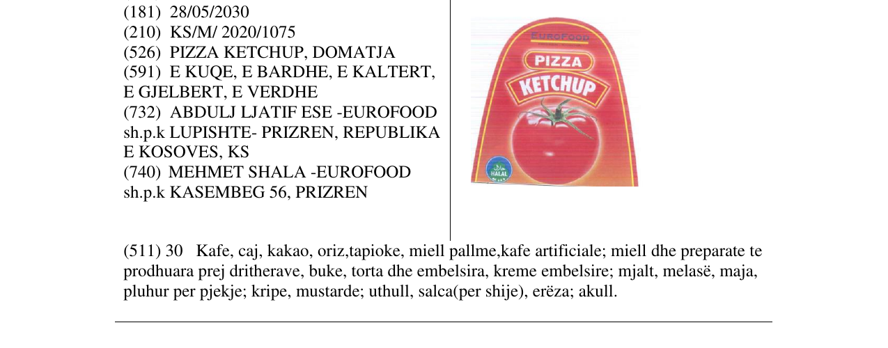 Zëri i markës PIZZA KETCHUP në buletin
