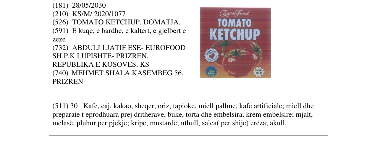 Zëri i markës TOMATO KETCHUP në buletin