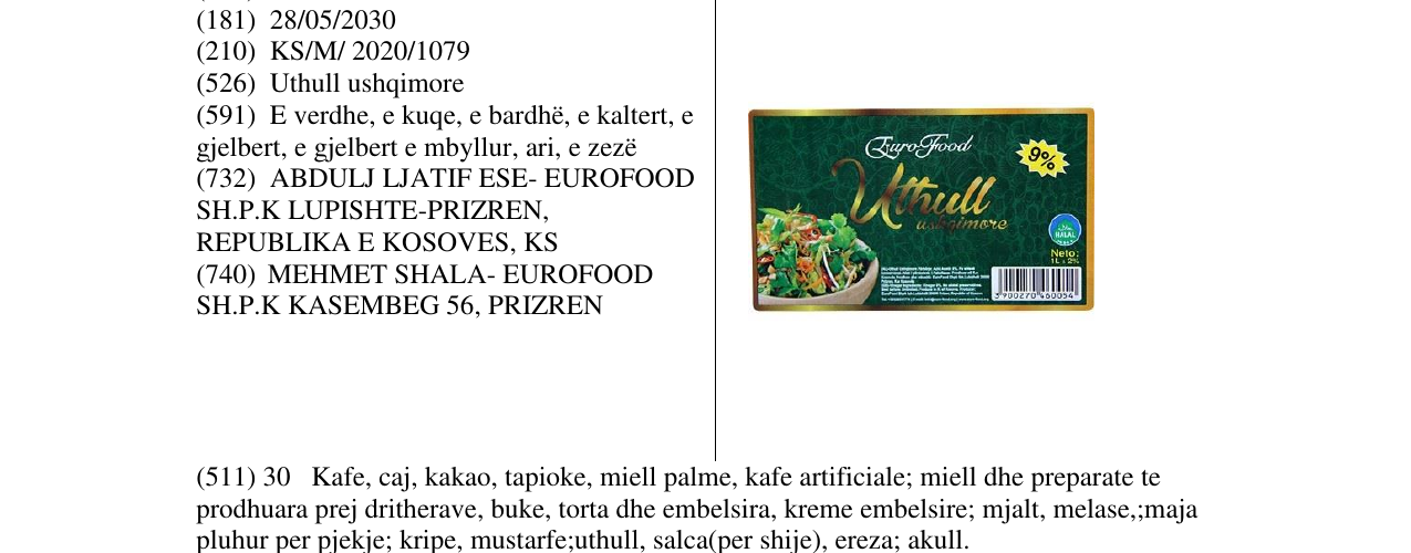 Zëri i markës Uthull ushqimore- Eurofood në buletin