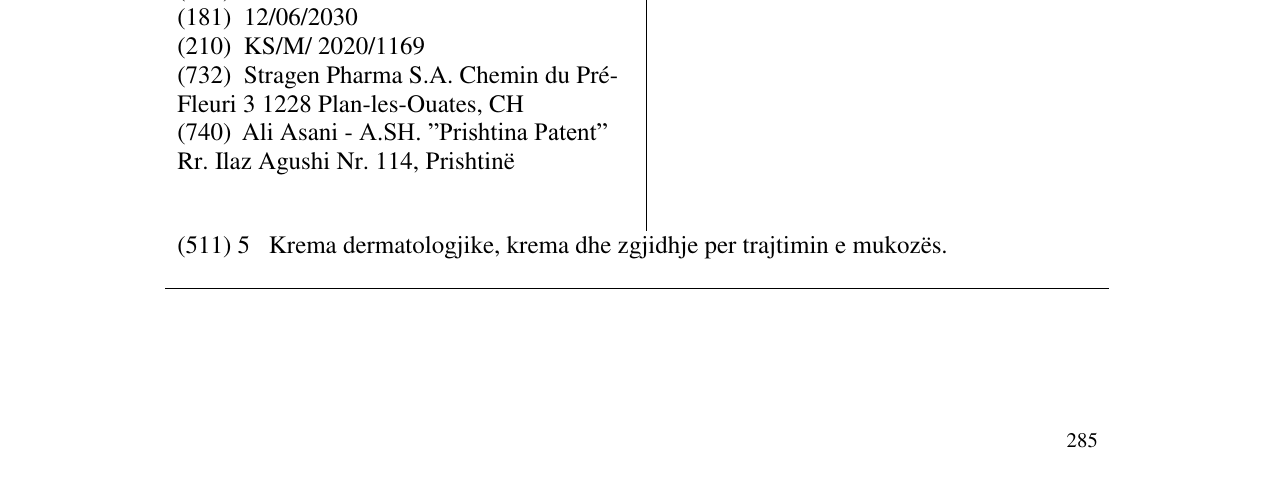 Zëri i markës GYNEVIA në buletin