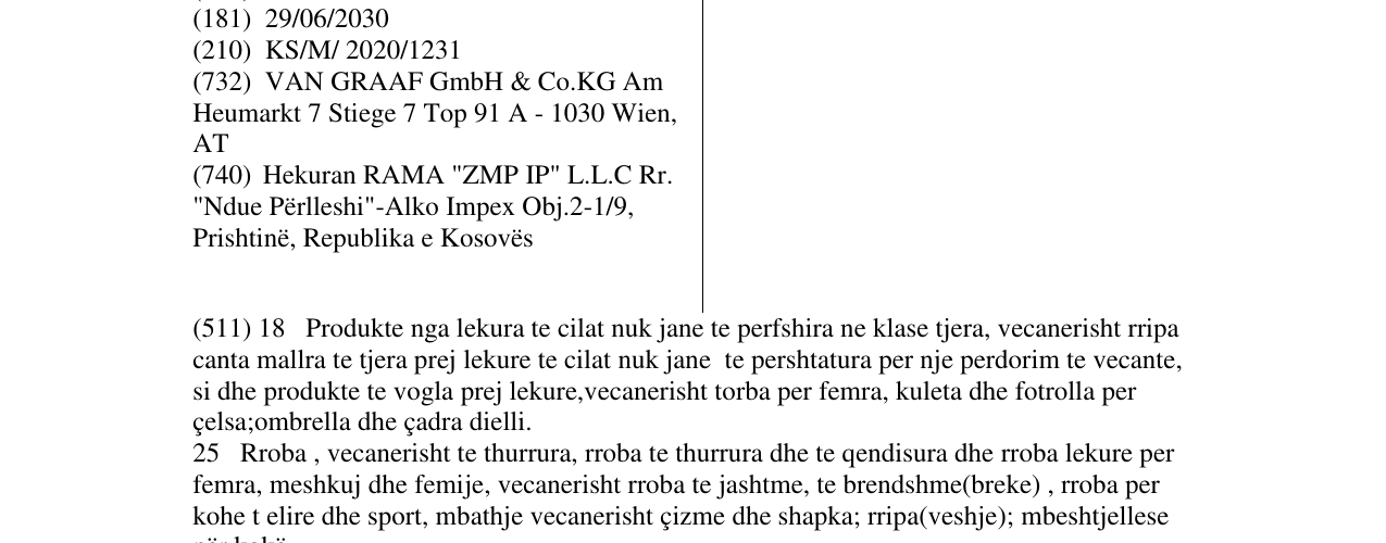 Zëri i markës VAN GRAAF në buletin