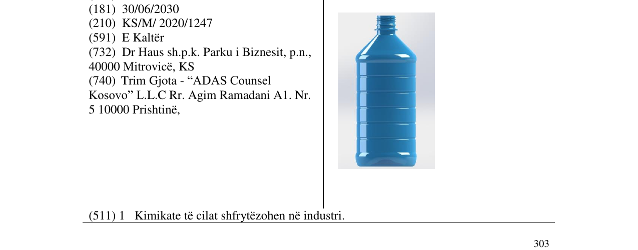 Zëri i markës SHISHE 3D me pes vija në buletin