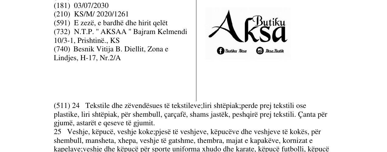 Zëri i markës Aksa në buletin