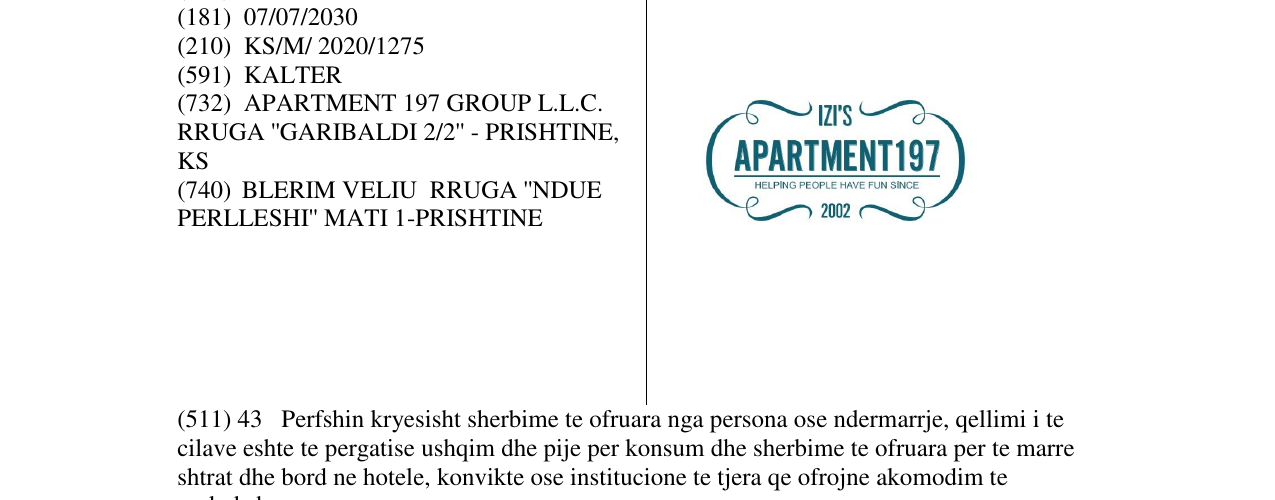 Zëri i markës IZI APARTMENT 197 në buletin