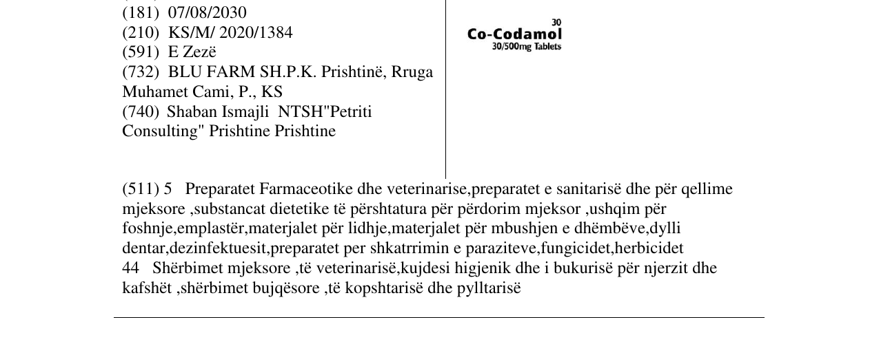Zëri i markës Co Codamol në buletin