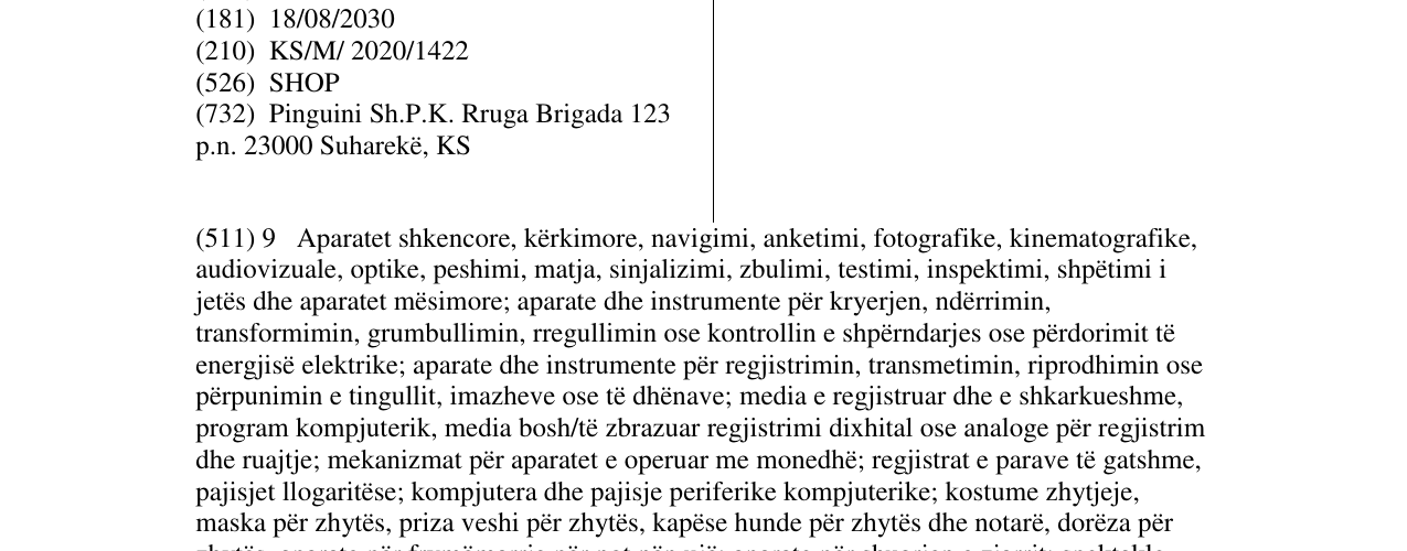 Zëri i markës PINGUINI SHOP në buletin